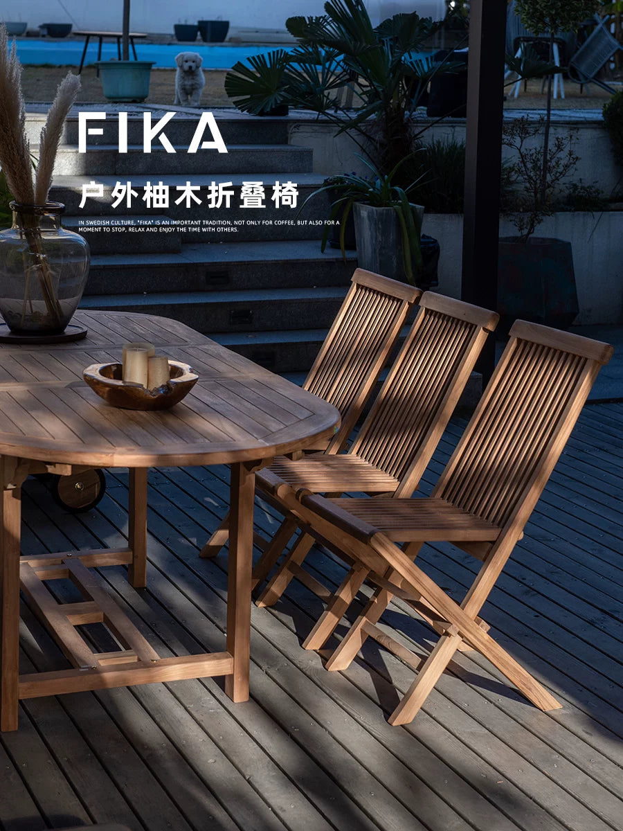 Teak Wood Outdoor Folding Chair and Table Set for Garden Patio Balcony
