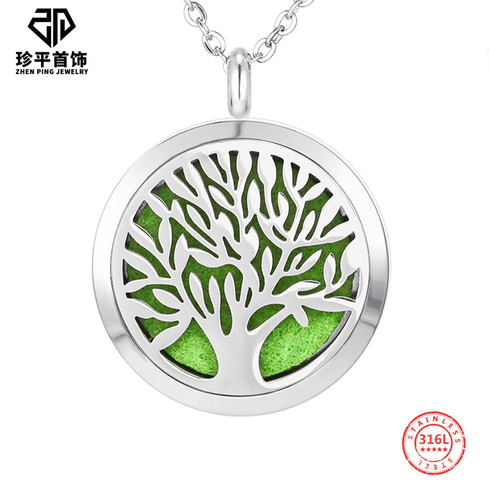 Stainless Steel Tree of Life Essential Oil Diffuser Locket Necklace for Women