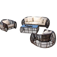 Outdoor Wicker Patio Sofa Set with Coffee Table, Waterproof Rattan Garden Furniture for Villa Balcony