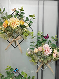 Nordic Style Artificial Dahlia Flower Wall Decor with Iron Grid for Living Room Entrance