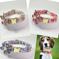Personalized Engraved Pet Collar with Floral Pattern for Dogs and Cats, Metal Leash Ring