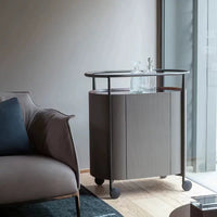 Italian Minimalist Mobile Bar Cart with Wheels, Tempered Glass Side Table, Small Wine Cabinet