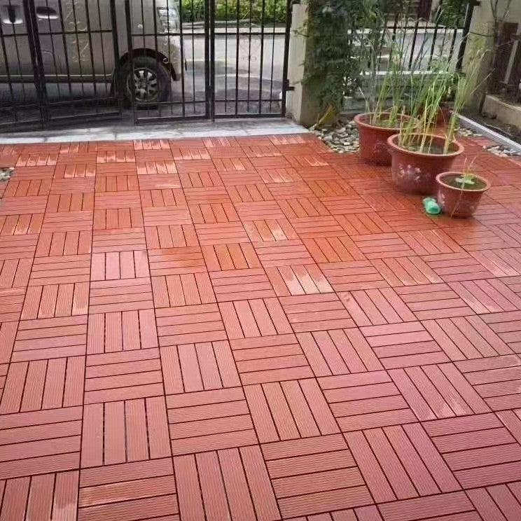 Outdoor PE Wood Plastic Composite Decking Tiles for Garden Patio Balcony, 300x300mm Interlocking WPC Boards