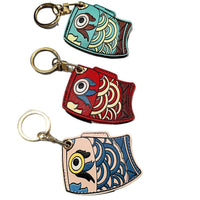 Chinese Style Koi Leather Keychain with Airtag Holder and Access Card Sleeve, Creative Gift for Bags and Backpacks
