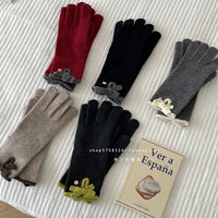 Korean Style Bowknot Wool Blend Fingerless Gloves for Winter