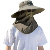 Men's Outdoor Sun Protection Hat with Face Mask and Neck Flap, UV Protection Wide Brim Fishing Bucket Hat