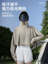 Women's Ice Silk Sun Protection Cape Jacket with Hood and Face Mask, UV Protection