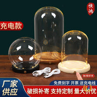 Rechargeable Lighted Glass Display Dome with Wooden Base for Figurines and Collectibles