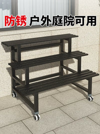 Multi-Tier Metal Plant Stand Outdoor Garden Display Shelf with Wheels
