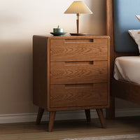 Solid Wood 3-Drawer Nightstand, Oak Wood Storage Cabinet for Bedroom, Nordic Style Dresser, Fully Assembled