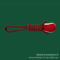 Christmas Pet Tennis Ball Chew Toy for Dogs, Interactive Cotton Rope Indoor Outdoor Training