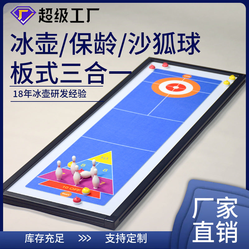 Mini Tabletop Bowling Curling Shuffleboard Game Set 3-in-1
