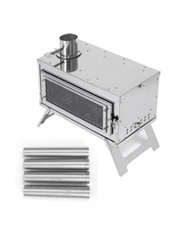 Outdoor Camping Tent Glass Stove Portable Stainless Steel Wood Burning Heater with High Temperature Resistance