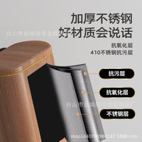 New Chinese Style Retro Wood Grain Stone Pattern Stainless Steel Trash Can with Lid for Kitchen Living Room Bedroom