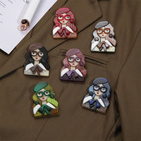 French Style Glasses Cartoon Acrylic Brooch Pin for Women, Anti-Exposure Clothing Accessory