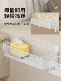 Bedside Storage Caddy Shelf with Hooks - No-Drill Hanging Organizer for Phone, Remote, Books