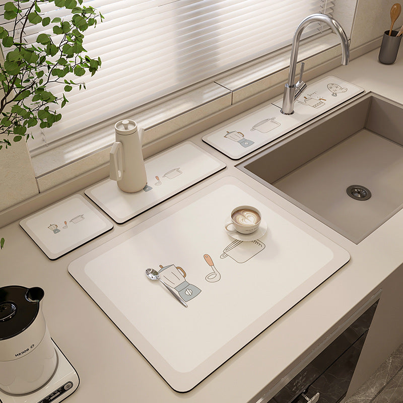 Cartoon Diatomaceous Earth Faucet Absorbent Mat for Kitchen and Bathroom