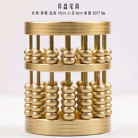 Vintage Brass Abacus Pen Holder Ornament for Office Desk Decor