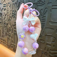 Creative Candy Color Beaded Keychain with Bow and Heart Charm for Bags