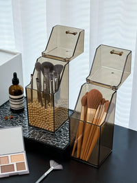 Acrylic Makeup Brush Holder with Lid, Dustproof Cosmetic Organizer for Vanity, Desktop Storage Box
