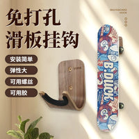 No-Drill Solid Wood Skateboard Wall Mount Rack for Longboards and Surfboards