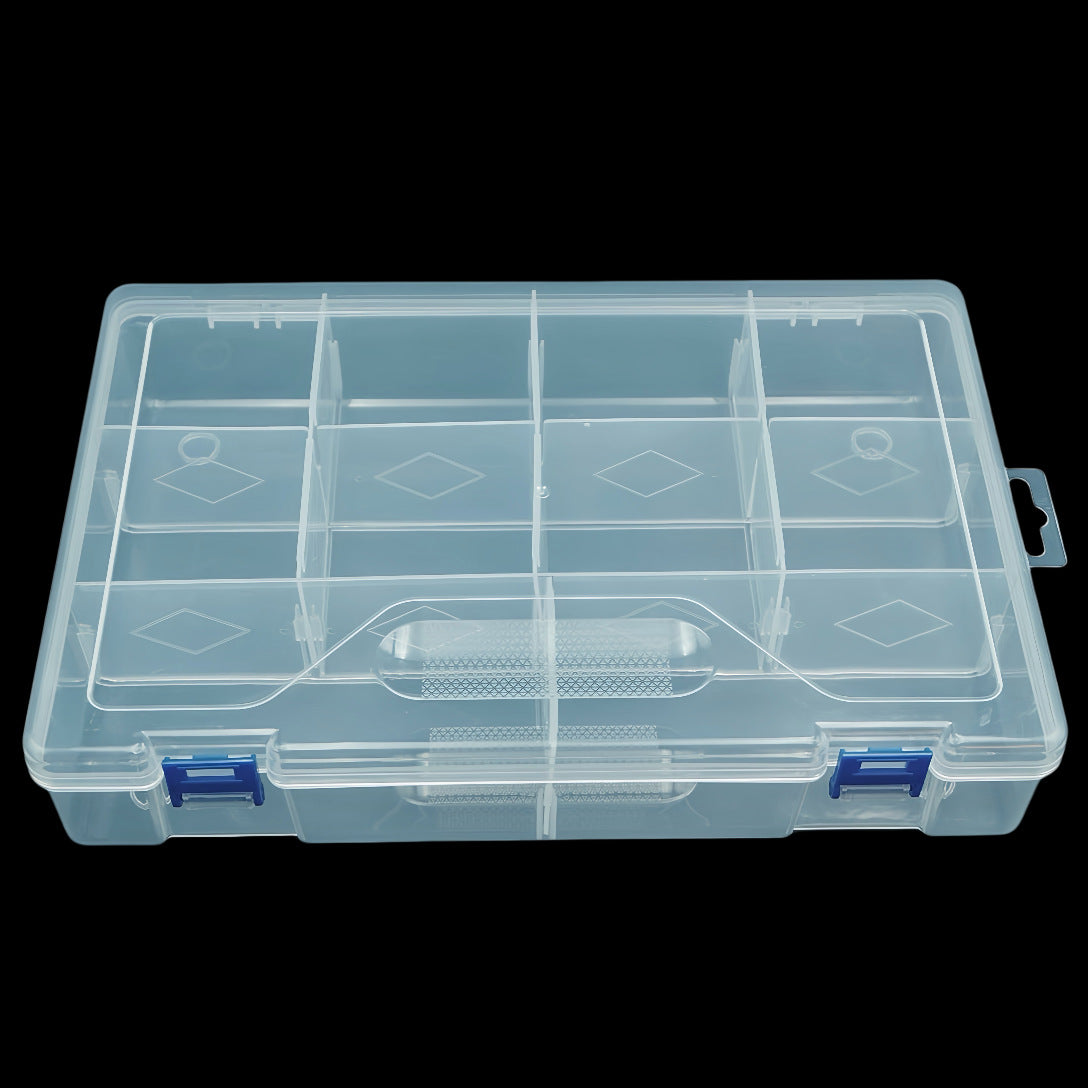 10-Compartment Detachable Clear Plastic Storage Box for Jewelry, Stationery, Fishing Gear, Hardware, Cards, and Blocks