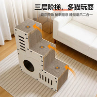 Multi-functional Corrugated Cardboard Cat Scratcher House and Climbing Frame for Self-Amusement Pet Supplies