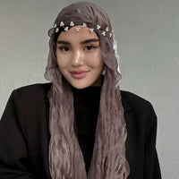 Women's Shimmering Crepe Headscarf Breathable Solid Color Wrinkled Gauze Scarf
