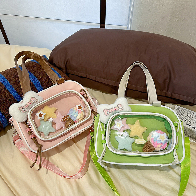 2026 Summer Large Capacity JK Shoulder Crossbody Tote Bag with Clear Display Pocket