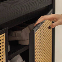 Rattan Woven Solid Wood Shoe Cabinet with Storage for Entryway