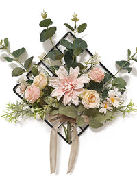 Nordic Style Artificial Dahlia Flower Wall Decor with Iron Grid for Living Room Entrance