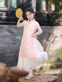 Girls' Chinese Hanfu Qipao Dress Summer New Style Thin Cheongsam for Kids