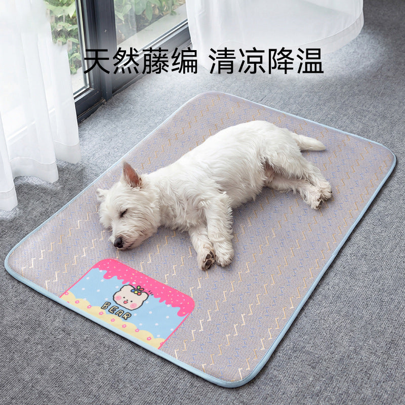 Pet Cooling Mat Rattan Ice Silk Pad for Small Medium Dogs Cats Breathable Summer Pet Bed