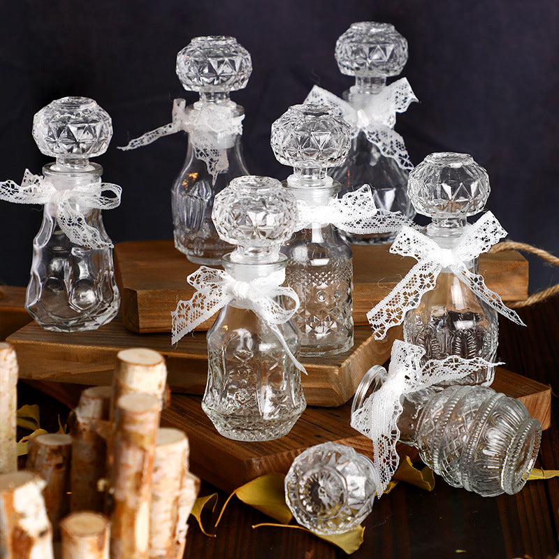 Mini Embossed Glass Vase with Lace Lid - Creative Desktop Decor