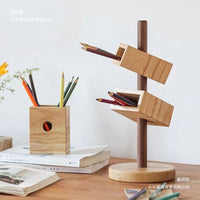 Wooden Desk Organizer with Pen Holder and Remote Control Storage, Chinese Style