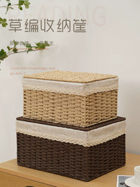 Handwoven Wicker Storage Basket with Lid for Laundry, Toys, and Sundries