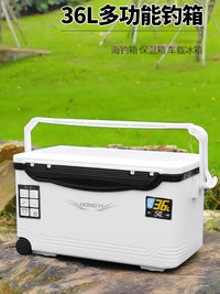 36L Rolling Fishing Cooler Box with Seat, Insulated for Outdoor Fishing, Refrigeration, and Preservation