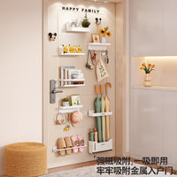 Magnetic Entryway Organizer Shelf with Key Hooks and Umbrella Holder for Doors