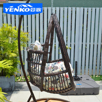Indoor/Outdoor Rattan Wicker Swing Chair with Stand, Single Person Hanging Basket Chair for Patio Balcony Garden