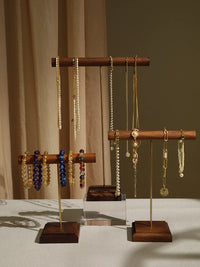 Walnut Wood Jewelry Display Stand for Bracelets, Necklaces, and Prayer Beads