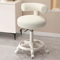 Lamb Velvet Swivel Adjustable Stool with Backrest and Silent Wheels for Salon, Spa, and Dental Office