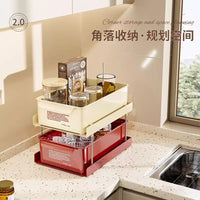 2-Tier Pull-Out Kitchen Countertop Storage Rack with Wheels for Spices and Cups