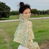 French Floral Sun Protection Shawl with Face Mask for Cycling and Outdoor Activities