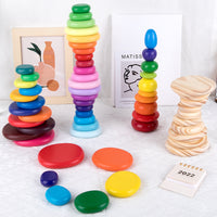 Wooden Stacking Balancing Stones Building Blocks for Kids, Educational Preschool Toy