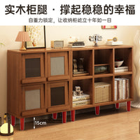 Solid Wood Bookshelf with Legs, Walnut Finish, Grid Storage Cabinet for Living Room