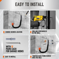 Heavy-Duty Garage Storage Hooks for Bikes, Ladders, and Tools - Wall Mount Utility Hangers with Screws