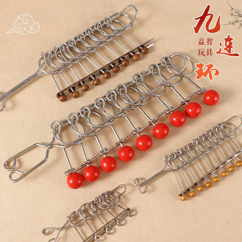Nine-Link Puzzle Ring Set for All Ages, Brain Teaser Disentanglement Toy