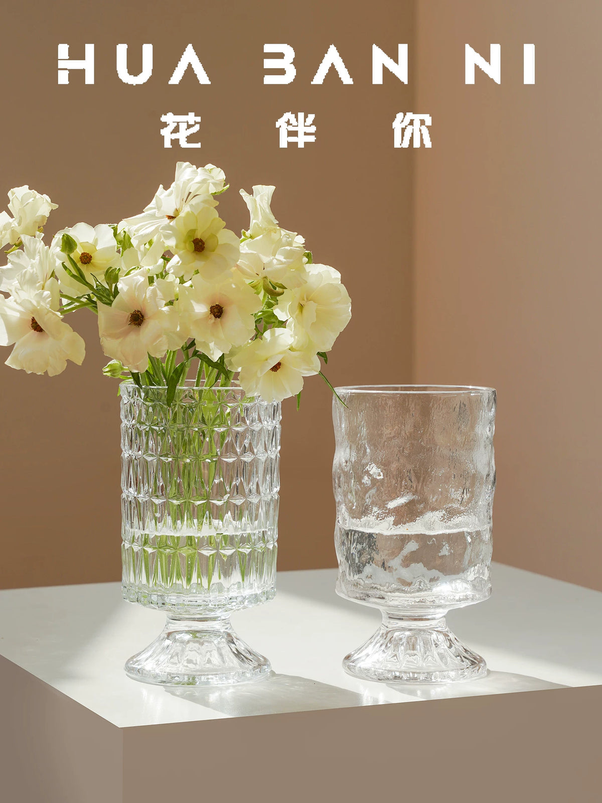 European Style Vintage Embossed Glass Tall Vase for Hydroponic Flowers and Table Decor