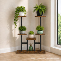 Multi-tier Indoor/Outdoor Plant Stand for Balcony and Garden, Metal Frame with Wood Grain Shelves
