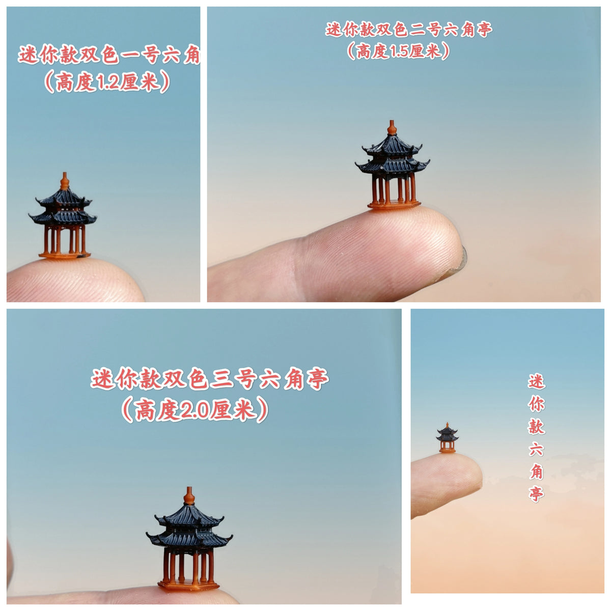 Miniature Resin Pavilion and Mountain Micro Landscape Ornament with Figurines